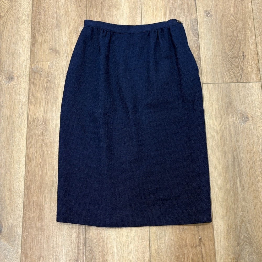 🌟VTG🌟 50s 60s 2 PC WOOL NOTCH COLLAR JACKET PENCIL SKIRT SUIT SET NAVY SZ 4 6 - Picture 11 of 15